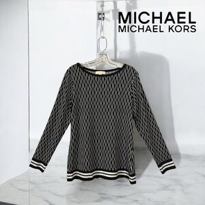 MICHAEL Kors, Black & White Wave Pattern Blouse, Large